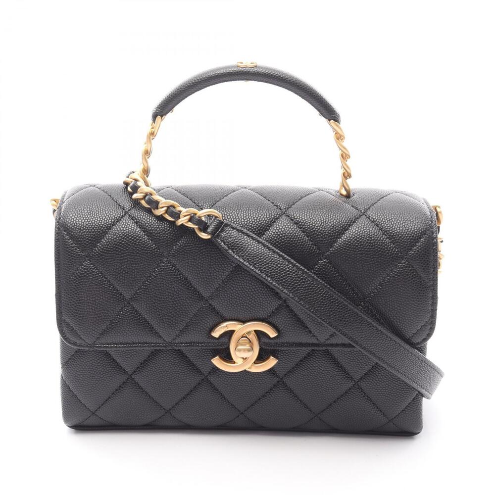 Chanel Matelasse Top Handle Shoulder Bag Calfskin Leather Black